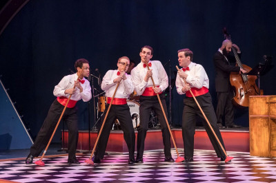 (left to right) Yando Lopez as Jinx, Christopher Ratliff as Smudge, Adam LaSalle as Francis and Matt Edmonds as Sparky in "Forever Plaid" at Theater at the Center