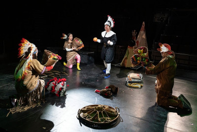 Pictured (l to r) Ensemble member Audrey Francis, Paloma Nozicka, Nate Santana and ensemble member Tim Hopper in Steppenwolf Theatre's Chicago premiere of The Thanksgiving Play.