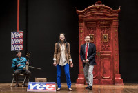 Daniel Smith (Actor 1), Stephenie Soohyun Park (Lauren) and Francis Jue (Larry) in the world premiere of King of the Yees, written by Lauren Yee and directed by Joshua Kahan Brody.