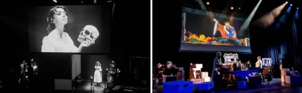 Frankenstein (photo by Tiffany Bessire) and Manual Cinema's Christmas Carol.