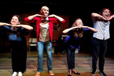 Lexi Alioto (left), Casey Coppess, Shannon McEldowney, and Jonah Cochin in "[title of the show]" at PrideArts Theatre through September 22, 2024.