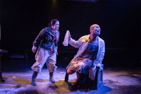 (left to right) Amy Gorelow and Jay Torrence in Akvavit Theatre’s U.S. premiere of HITLER ON THE ROOF by Rhea Leman, co-directed by Kirstin Franklin and Amber Robinson.