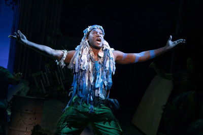 Jahmaul Bakare as 'Agwe' in the North American Tour of 'Once on this Island'
